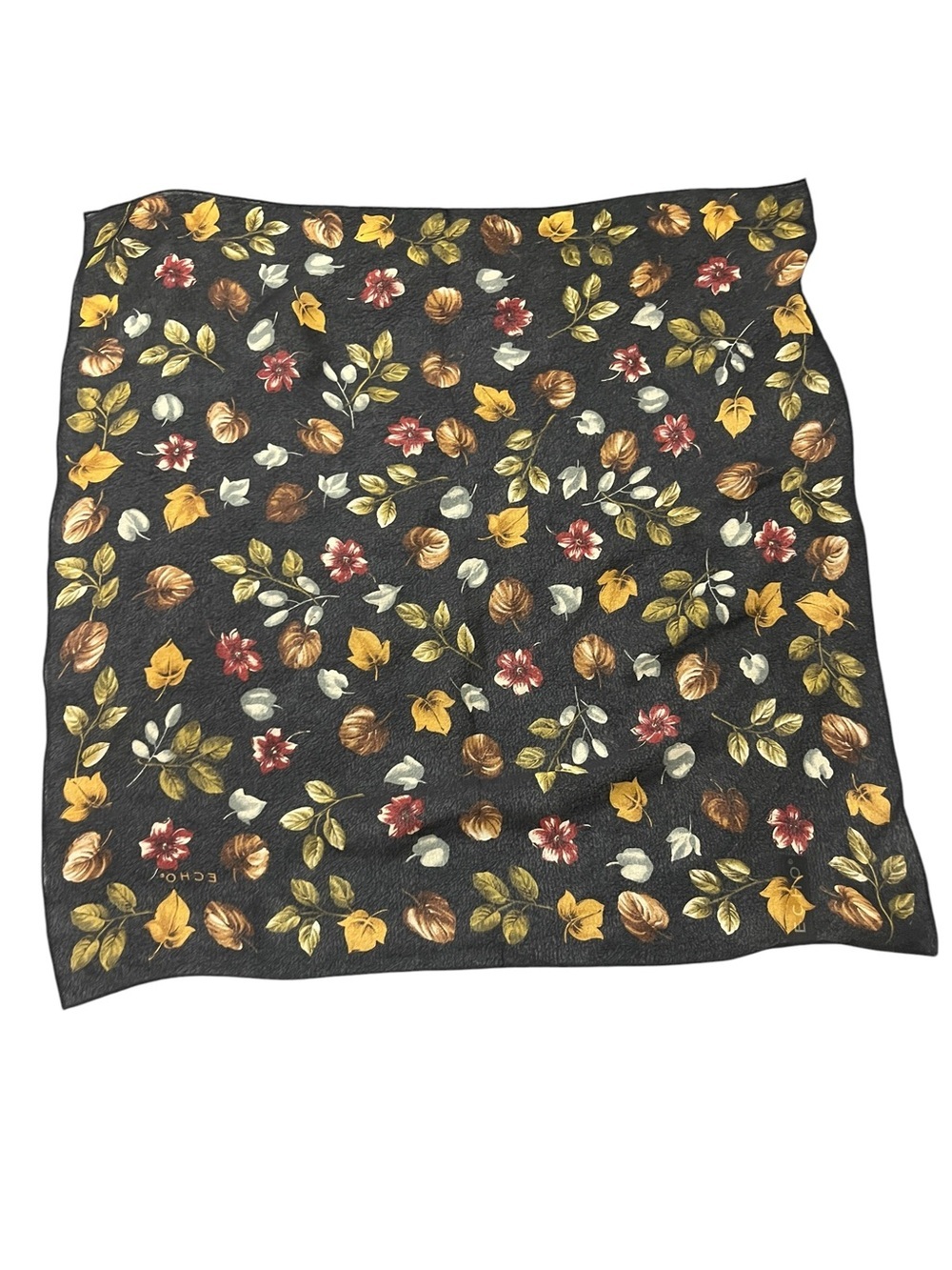 Vintage Echo Floral Silk Scarf in Black with Gold & Burgundy Accents